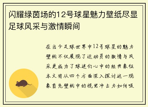 闪耀绿茵场的12号球星魅力壁纸尽显足球风采与激情瞬间