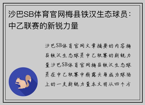沙巴SB体育官网梅县铁汉生态球员：中乙联赛的新锐力量